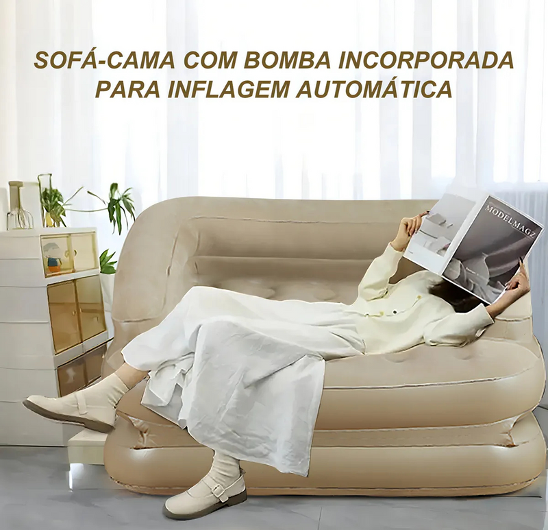 Colchão Inflável Queen 2 em 1 - Pode ser Convertido em Sofá Inflável, com Bomba de Ar com Bateria de Lítio Integrada