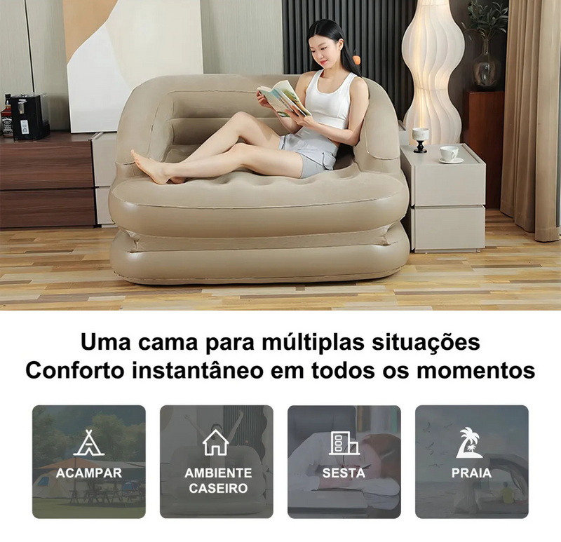 Colchão Inflável Queen 2 em 1 - Pode ser Convertido em Sofá Inflável, com Bomba de Ar com Bateria de Lítio Integrada