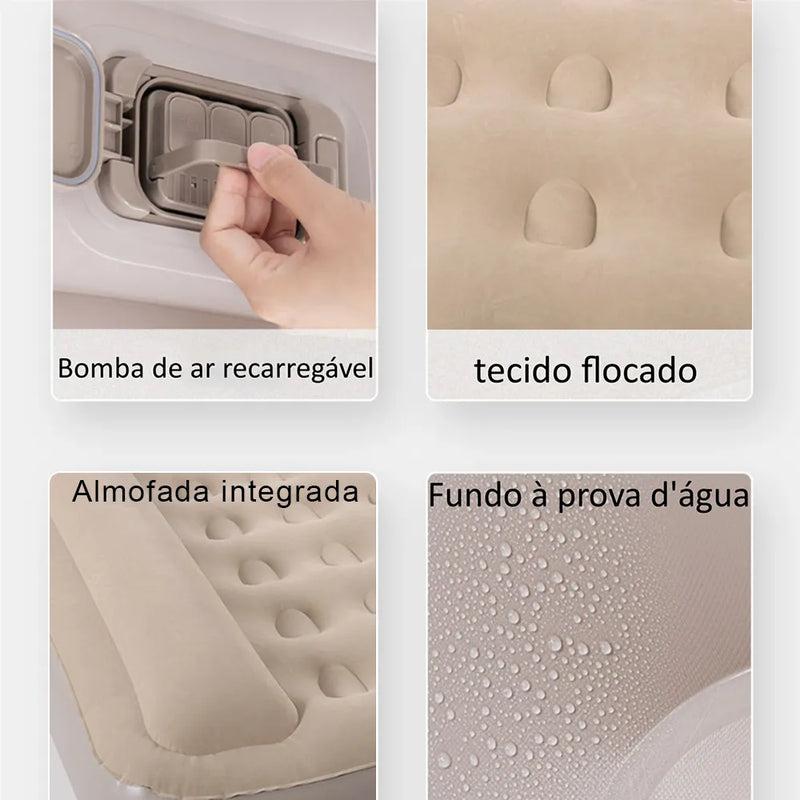 Colchão Inflável Queen com Travesseiro e Bateria de Lítio Inflação Rápida
