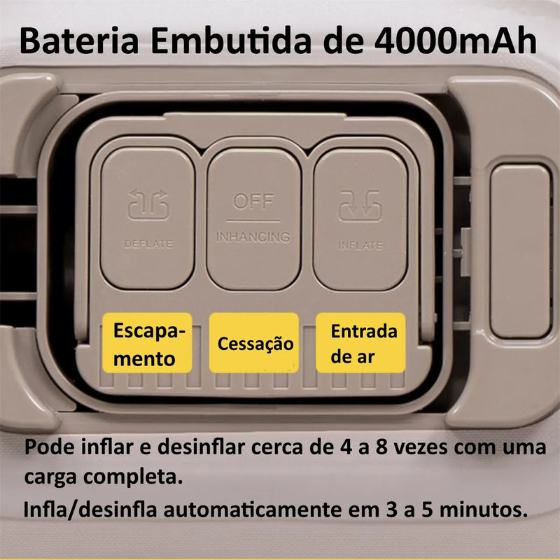 Colchão Inflável Queen com Travesseiro e Bateria de Lítio Inflação Rápida